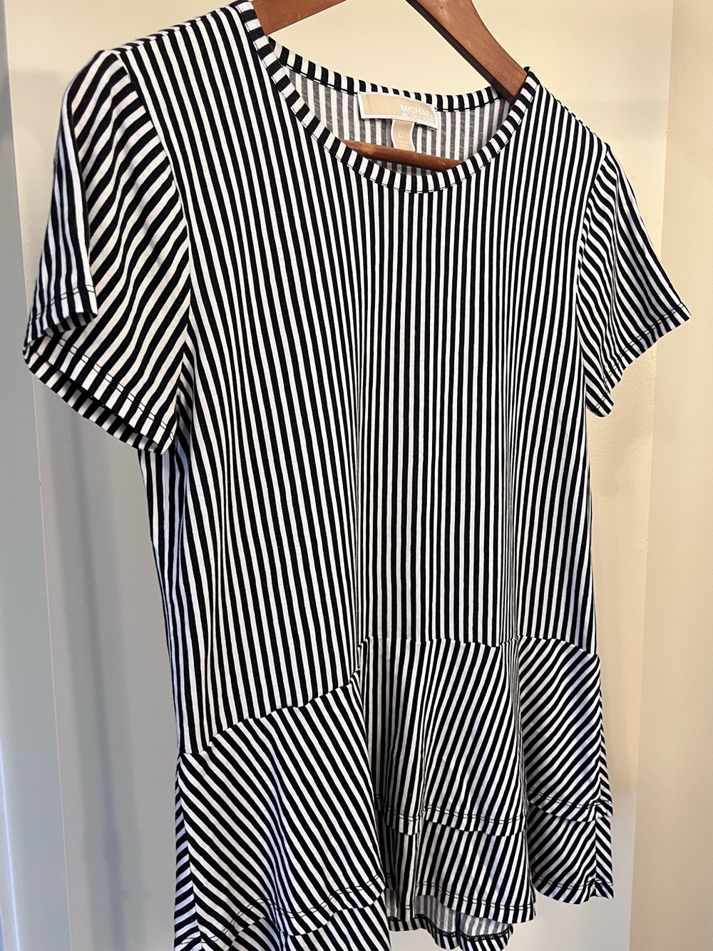 MICHAEL Michael Kors Black and White Striped Crewneck Top